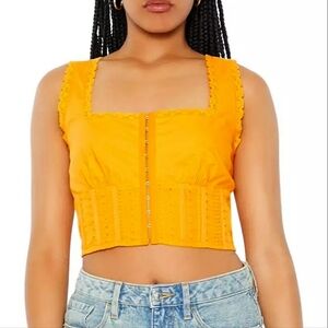 FOREVER 21 Lace Trim Corset Cotton Crop Top In Orange. Size Small NWT